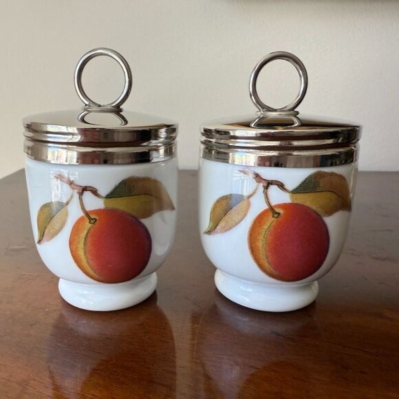 Set Of Two Royal Worcester Evesham Gold Porcelain King Size Egg Coddler England - Picture 2 of 15